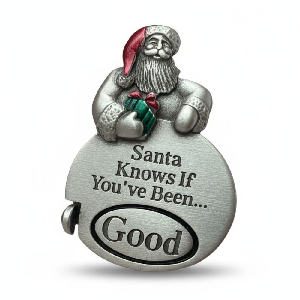 Spoontiques Christmas Brooch Pin Santa Good Bad Spinner Holiday Festive Novelty